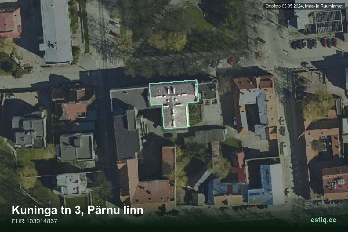 Kuninga tänav 3, Pärnu – aerial photo of the building, outline from the Building Register (EHR)