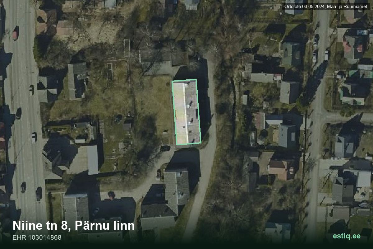 Niine tänav 8, Pärnu – aerial photo of the building, outline from the Building Register (EHR)