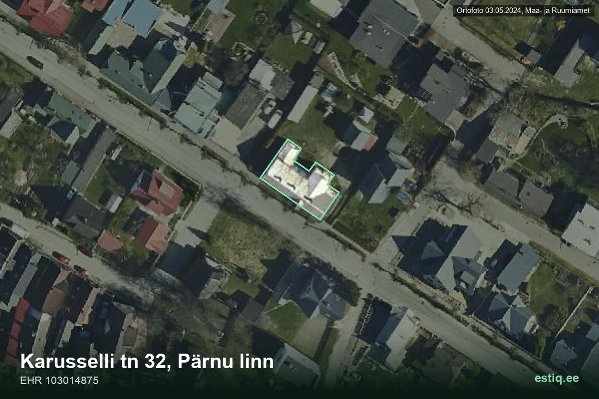 Karusselli tänav 32, Pärnu – hoone aerofoto, kontuur ehitisregistri (EHR) andmetest