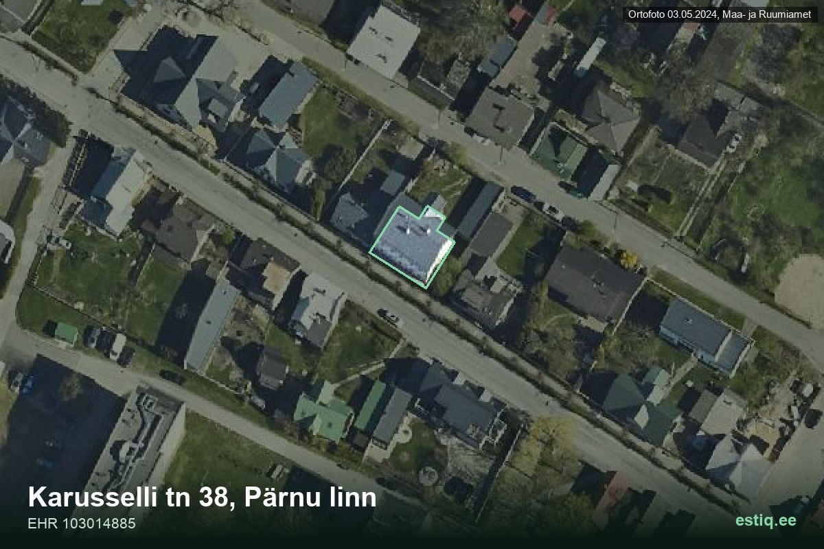 Karusselli tänav 38, Pärnu – hoone aerofoto, kontuur ehitisregistri (EHR) andmetest