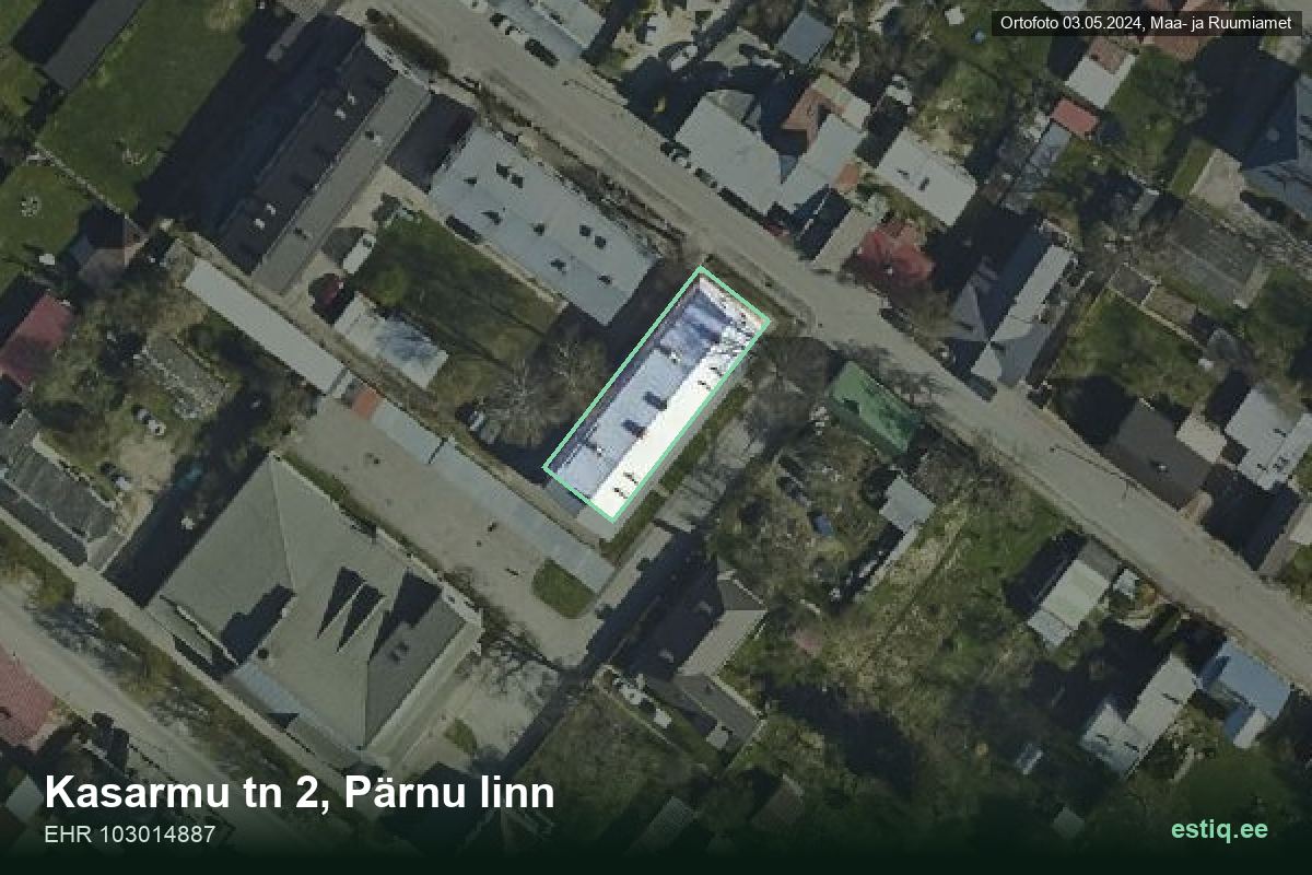Kasarmu tänav 2, Pärnu – аэрофото дома, контур по данным регистра строений (EHR)