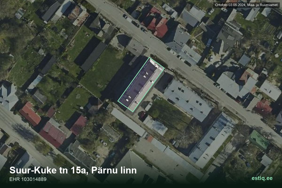 Suur-Kuke tänav 15a, Pärnu – hoone aerofoto, kontuur ehitisregistri (EHR) andmetest