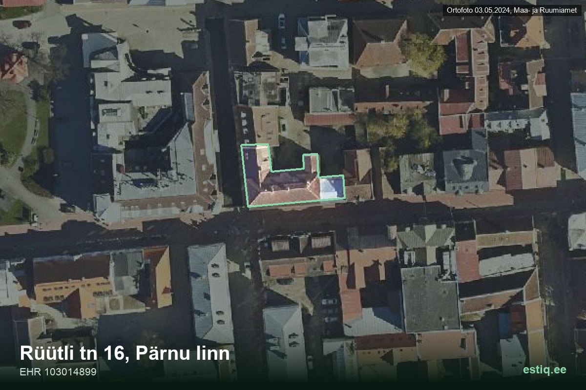 Rüütli tänav 16, Pärnu – ilmakuva rakennuksesta, ääriviiva rakennusrekisteristä (EHR)
