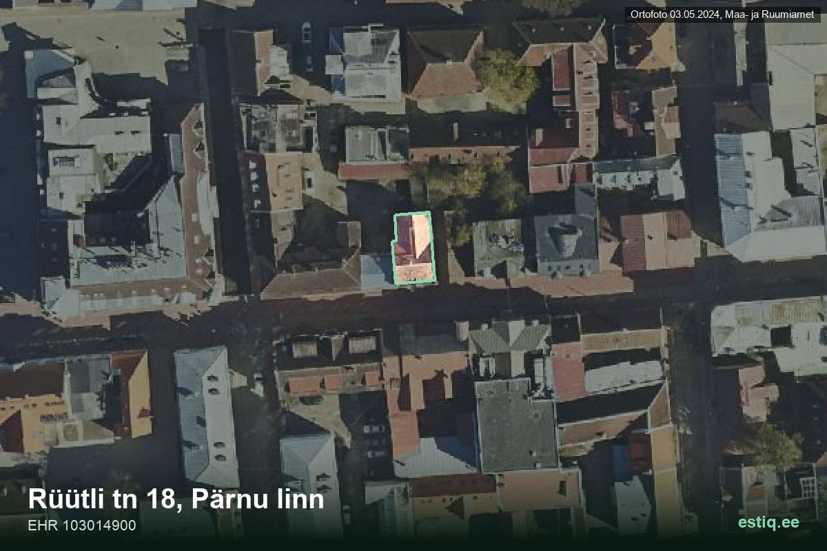 Rüütli tänav 18, Pärnu – ilmakuva rakennuksesta, ääriviiva rakennusrekisteristä (EHR)