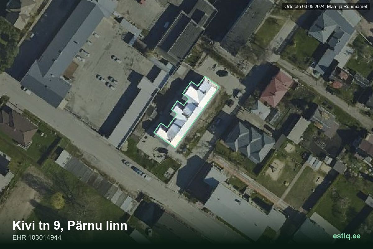 Kivi tänav 9, Pärnu – ilmakuva rakennuksesta, ääriviiva rakennusrekisteristä (EHR)