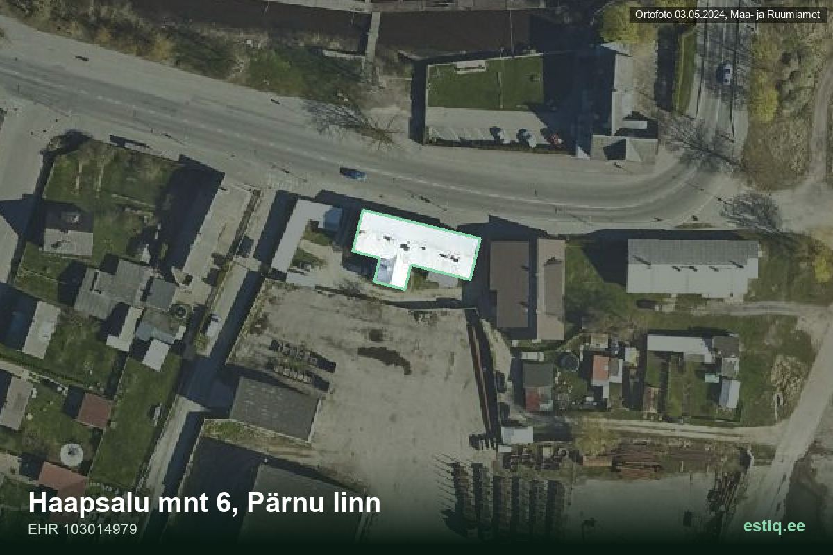 Haapsalu mnt 6, Pärnu – аэрофото дома, контур по данным регистра строений (EHR)