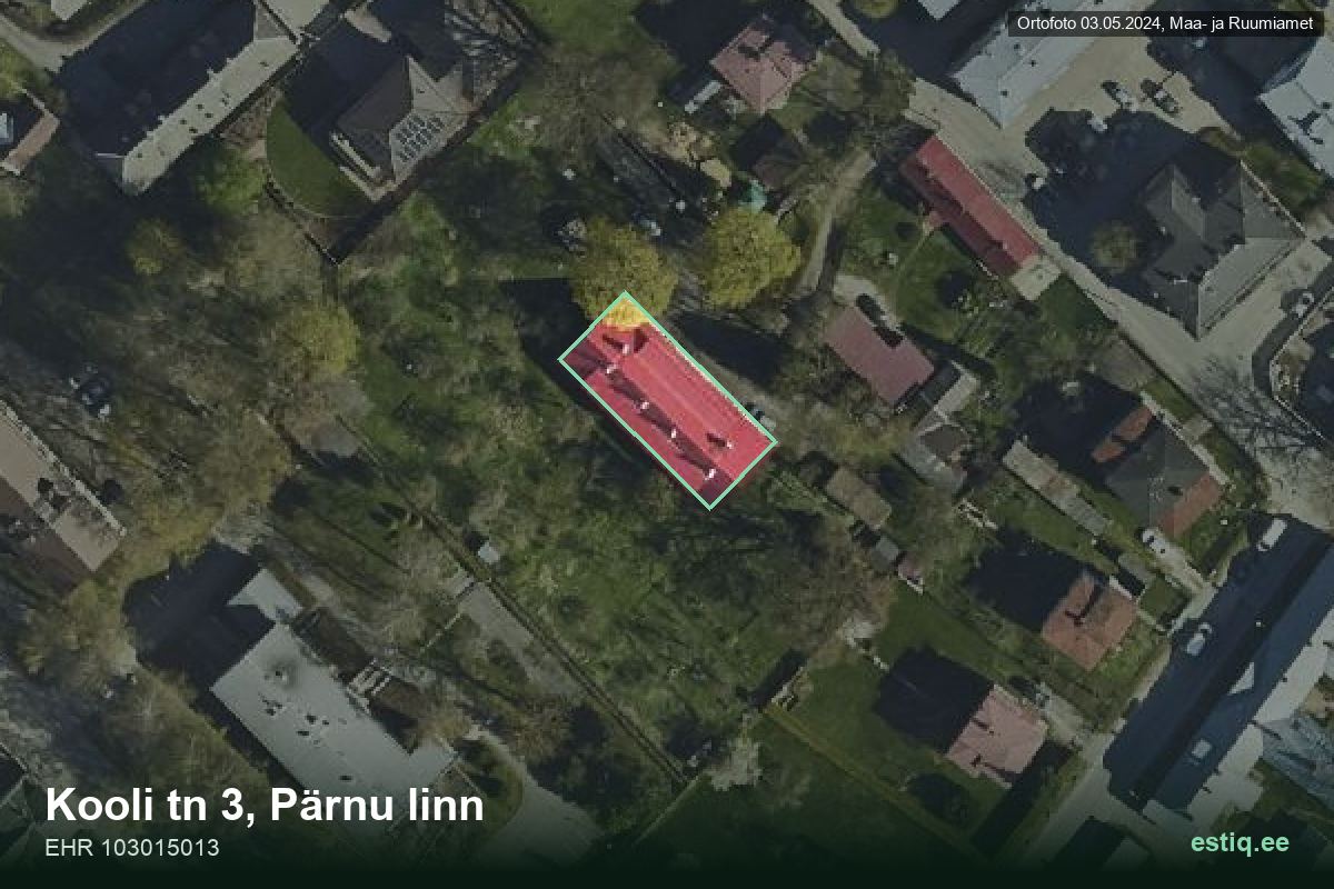 Kooli tänav 3, Pärnu – hoone aerofoto, kontuur ehitisregistri (EHR) andmetest