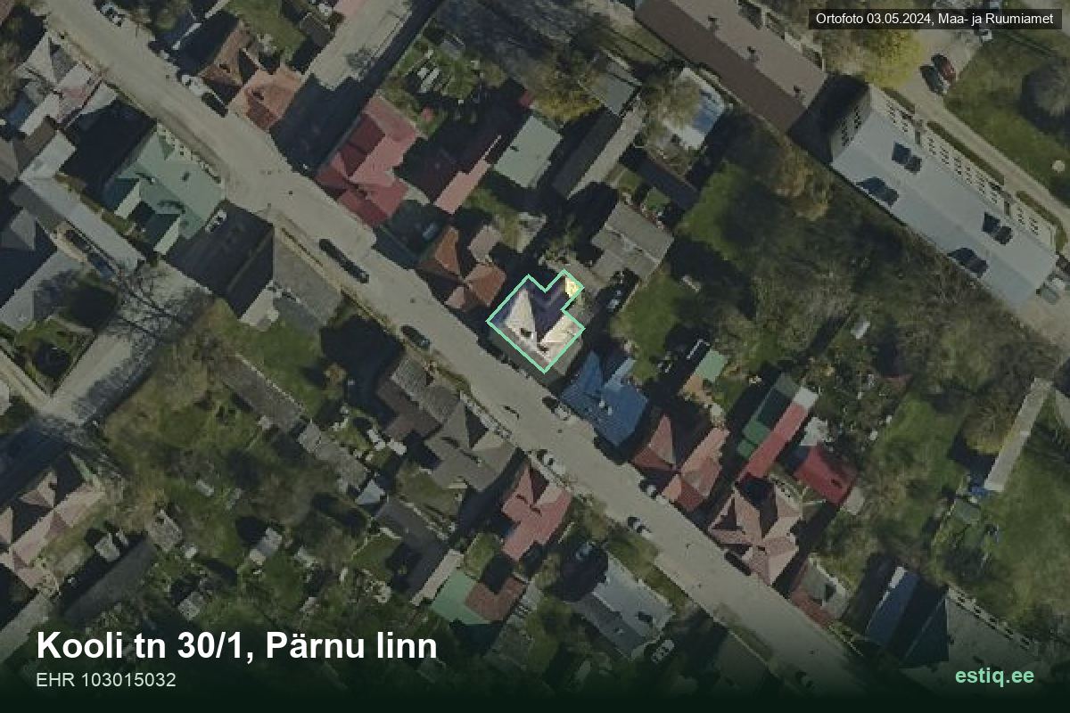 Kooli tänav 30/1, Pärnu – hoone aerofoto, kontuur ehitisregistri (EHR) andmetest