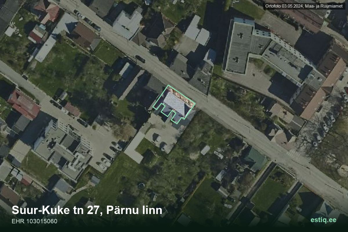 Suur-Kuke tänav 27, Pärnu – аэрофото дома, контур по данным регистра строений (EHR)