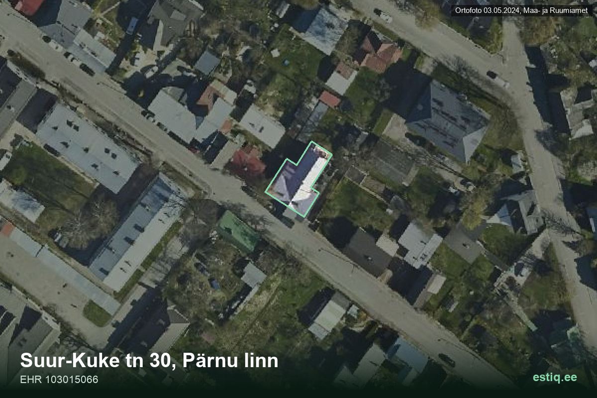 Suur-Kuke tänav 30, Pärnu – hoone aerofoto, kontuur ehitisregistri (EHR) andmetest