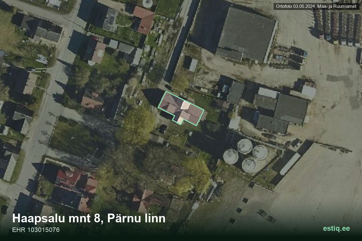 Haapsalu mnt 8, Pärnu – ilmakuva rakennuksesta, ääriviiva rakennusrekisteristä (EHR)