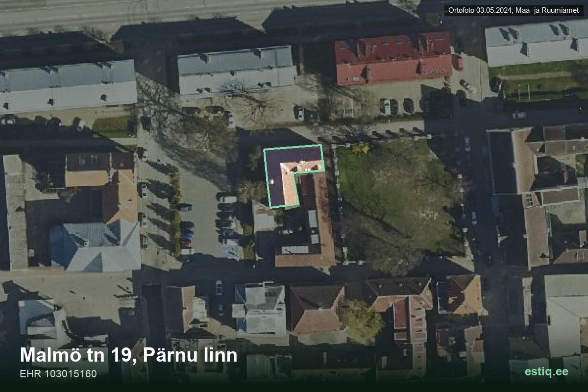 Malmö tänav 19, Pärnu – aerial photo of the building, outline from the Building Register (EHR)