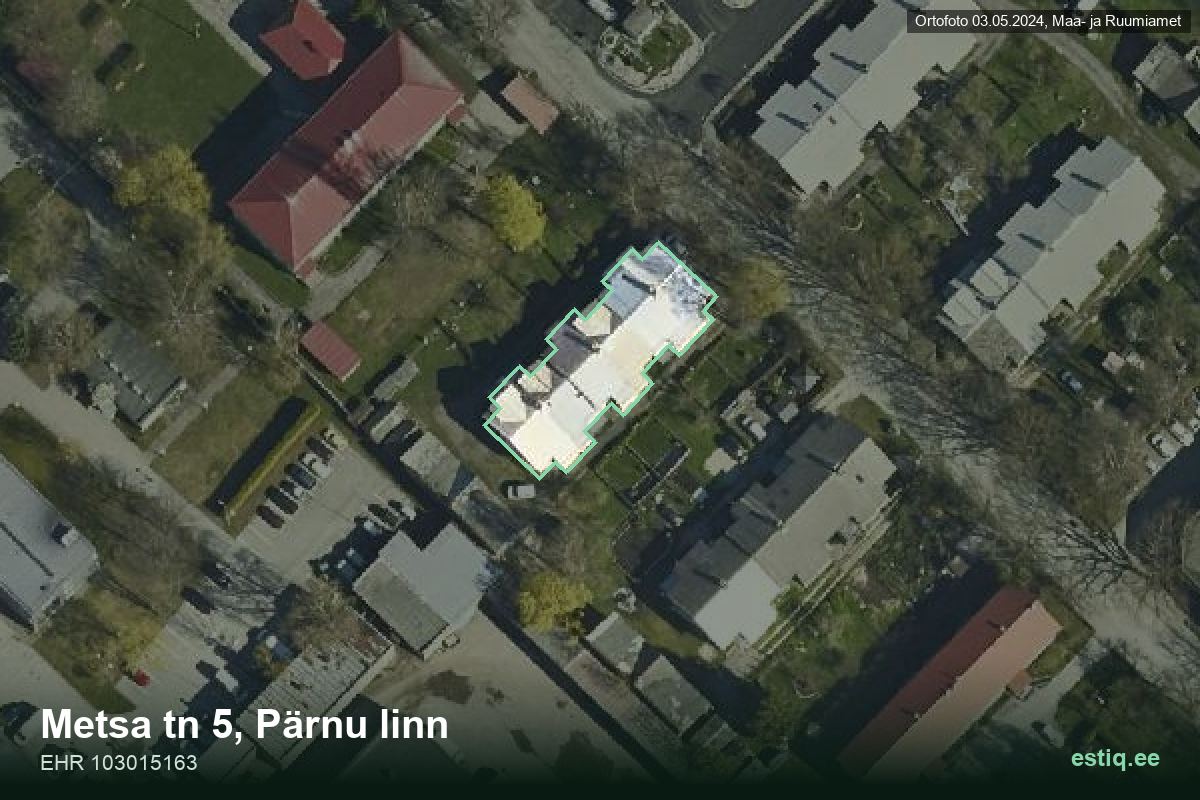 Metsa tänav 5, Pärnu – hoone aerofoto, kontuur ehitisregistri (EHR) andmetest