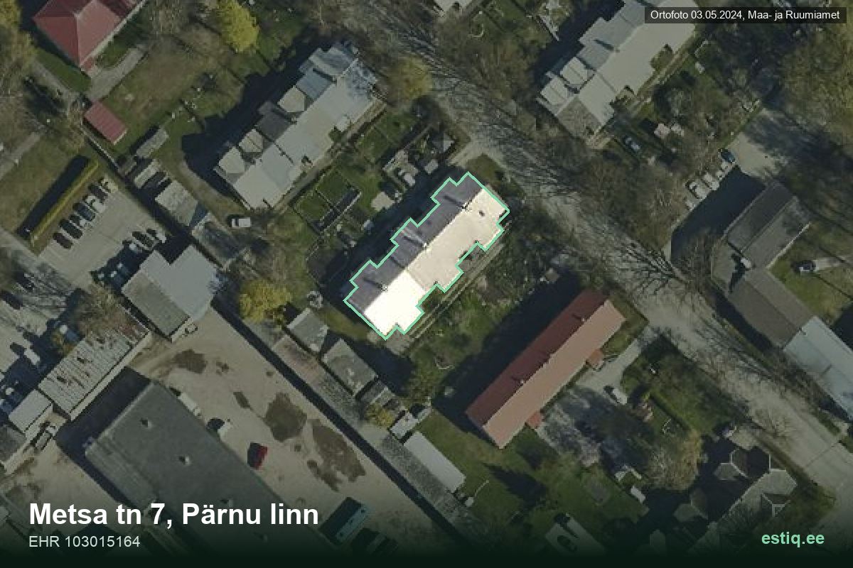 Metsa tänav 7, Pärnu – hoone aerofoto, kontuur ehitisregistri (EHR) andmetest