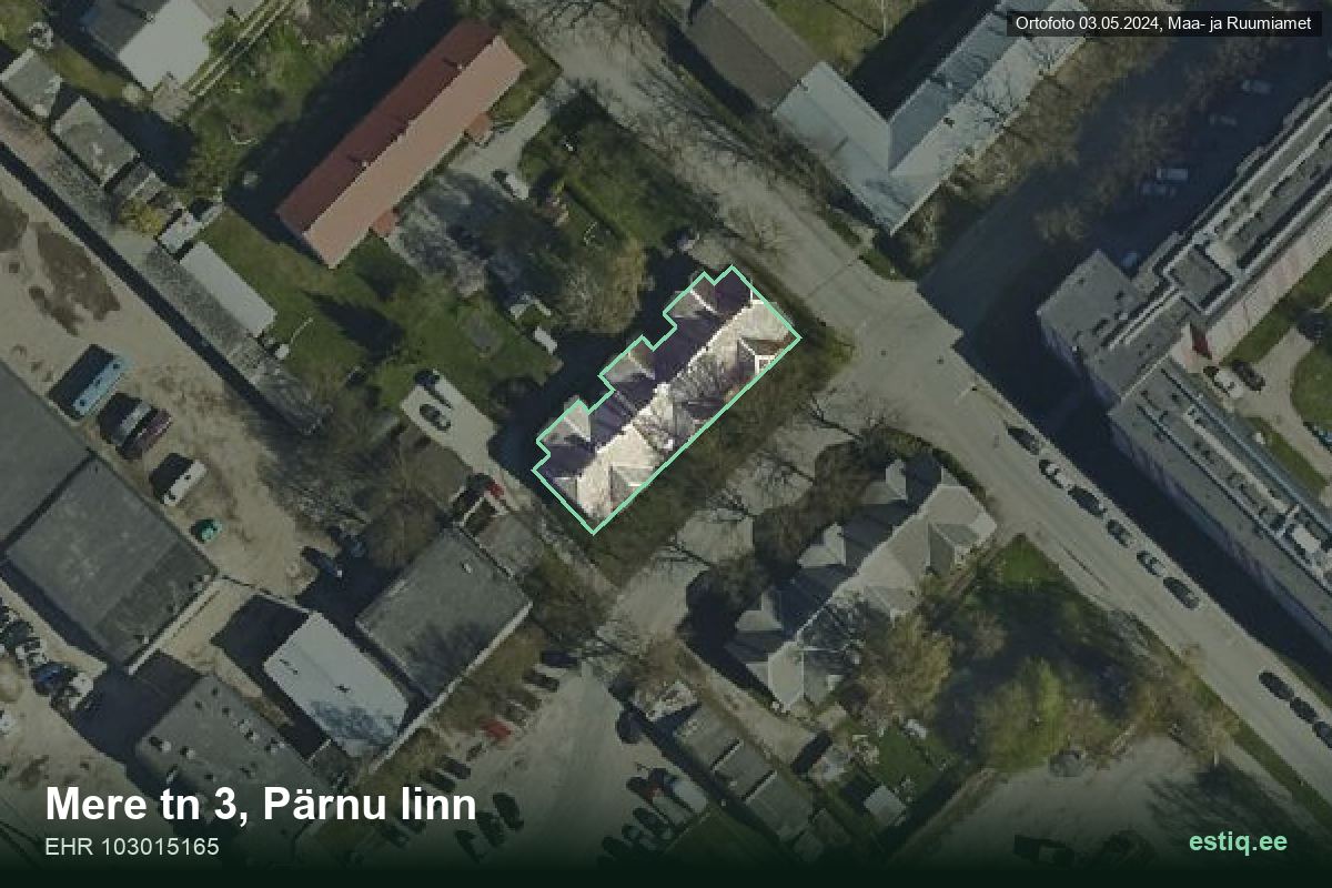 Mere tänav 3, Pärnu – hoone aerofoto, kontuur ehitisregistri (EHR) andmetest