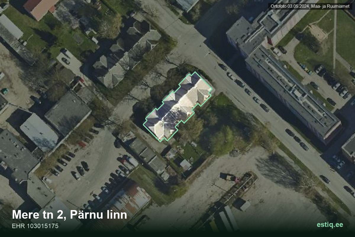 Mere tänav 2, Pärnu – ilmakuva rakennuksesta, ääriviiva rakennusrekisteristä (EHR)