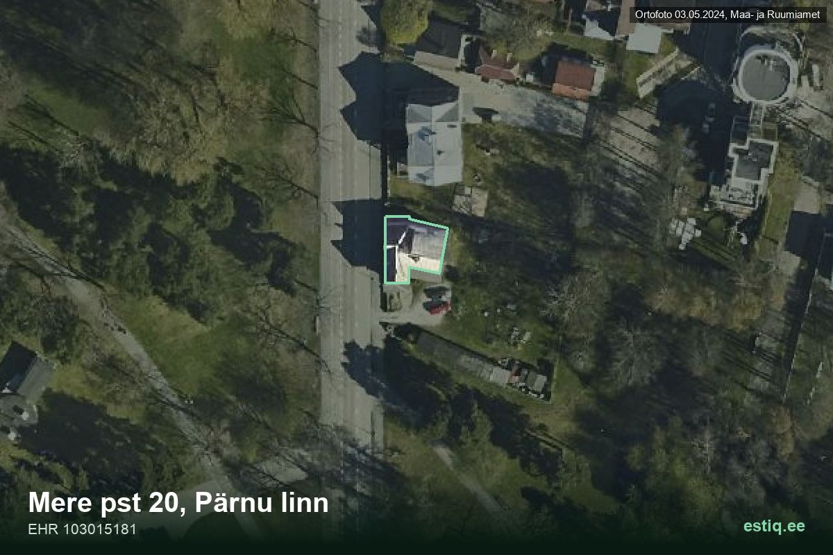 Mere pst 20, Pärnu – hoone aerofoto, kontuur ehitisregistri (EHR) andmetest