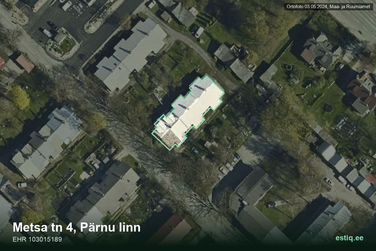 Metsa tänav 4, Pärnu – hoone aerofoto, kontuur ehitisregistri (EHR) andmetest