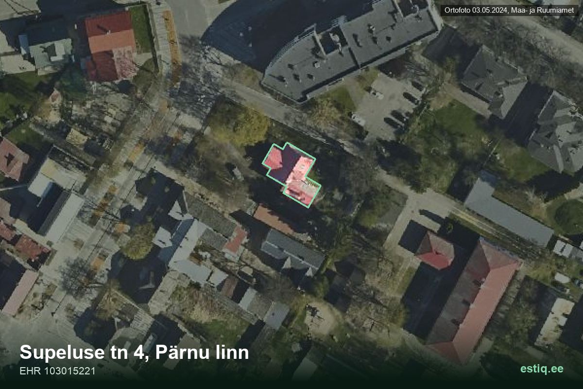 Supeluse tänav 4, Pärnu – hoone aerofoto, kontuur ehitisregistri (EHR) andmetest