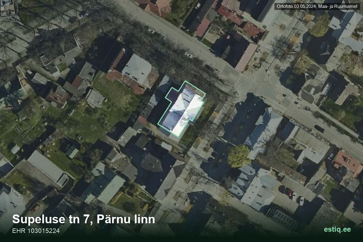 Supeluse tänav 7, Pärnu – hoone aerofoto, kontuur ehitisregistri (EHR) andmetest