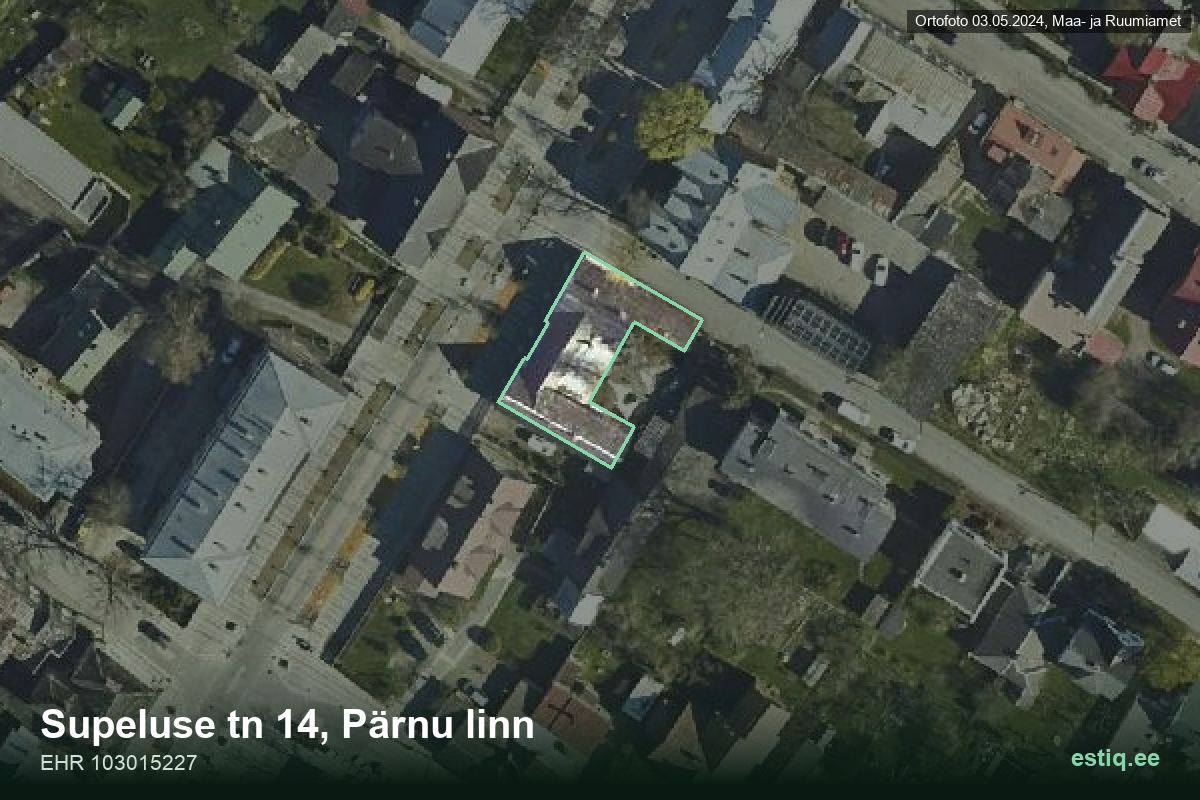 Supeluse tänav 14, Pärnu – hoone aerofoto, kontuur ehitisregistri (EHR) andmetest