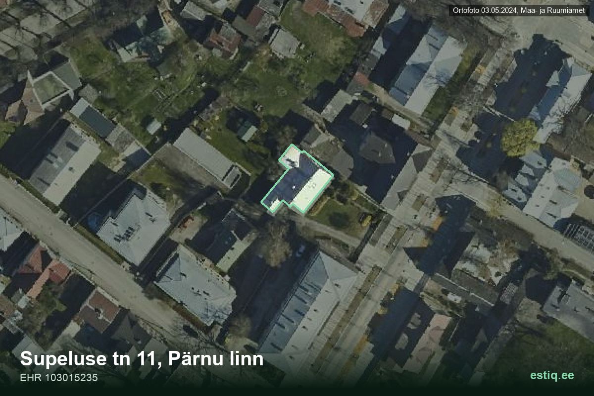 Supeluse tänav 11, Pärnu – hoone aerofoto, kontuur ehitisregistri (EHR) andmetest