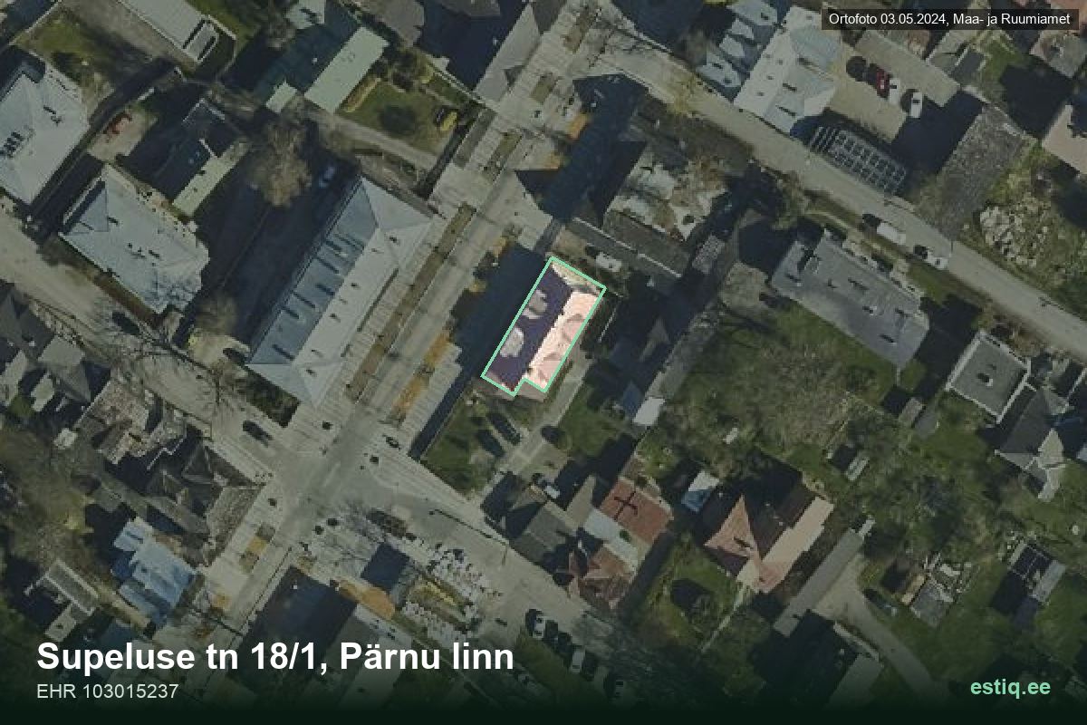 Supeluse tänav 18/1, Pärnu – hoone aerofoto, kontuur ehitisregistri (EHR) andmetest