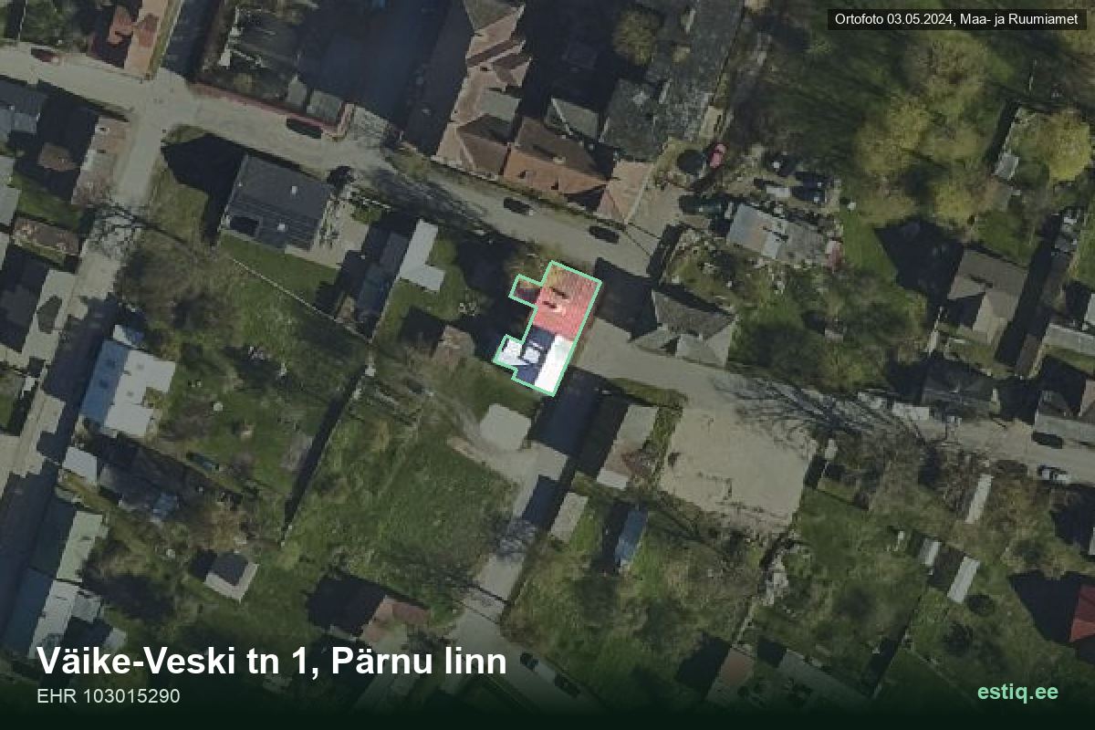 Väike-Veski tänav 1, Pärnu – hoone aerofoto, kontuur ehitisregistri (EHR) andmetest