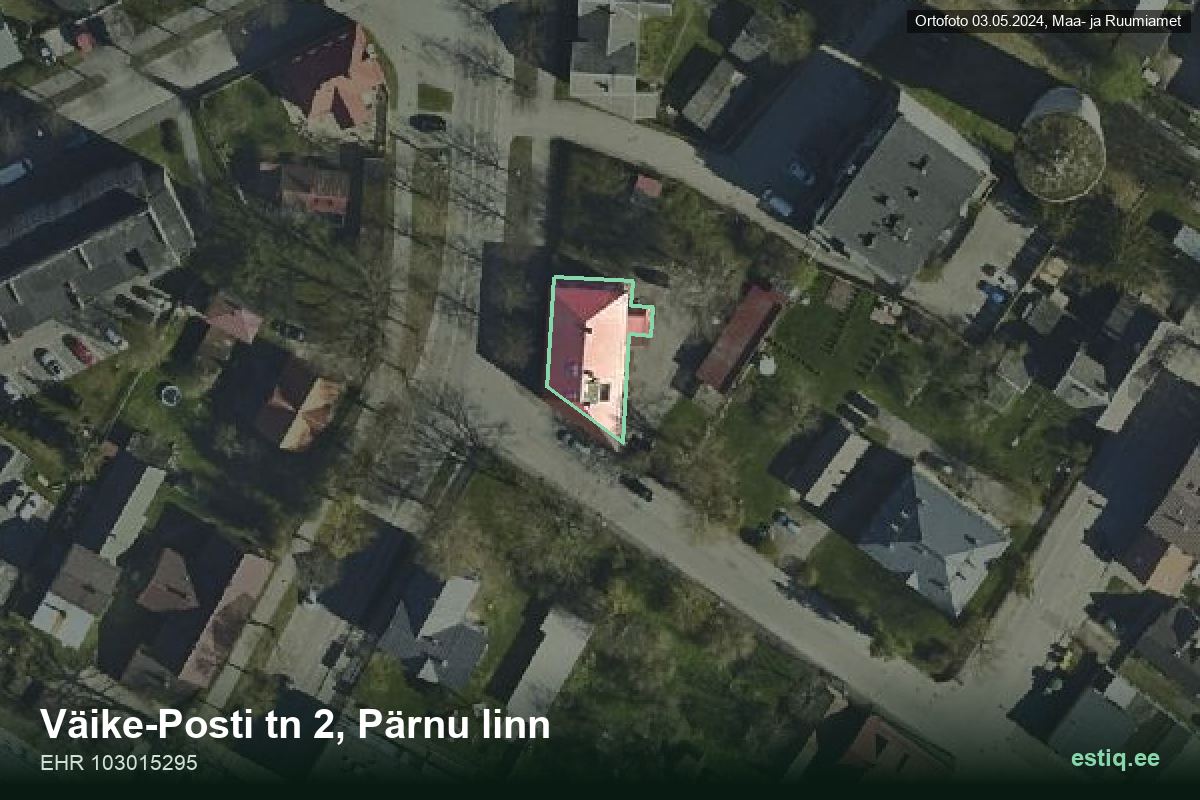 Väike-Posti tänav 2, Pärnu – aerial photo of the building, outline from the Building Register (EHR)
