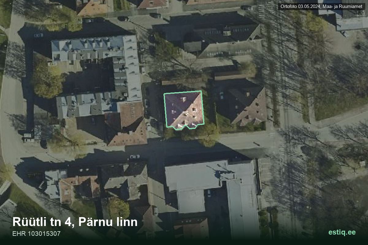 Rüütli tänav 4, Pärnu – ilmakuva rakennuksesta, ääriviiva rakennusrekisteristä (EHR)