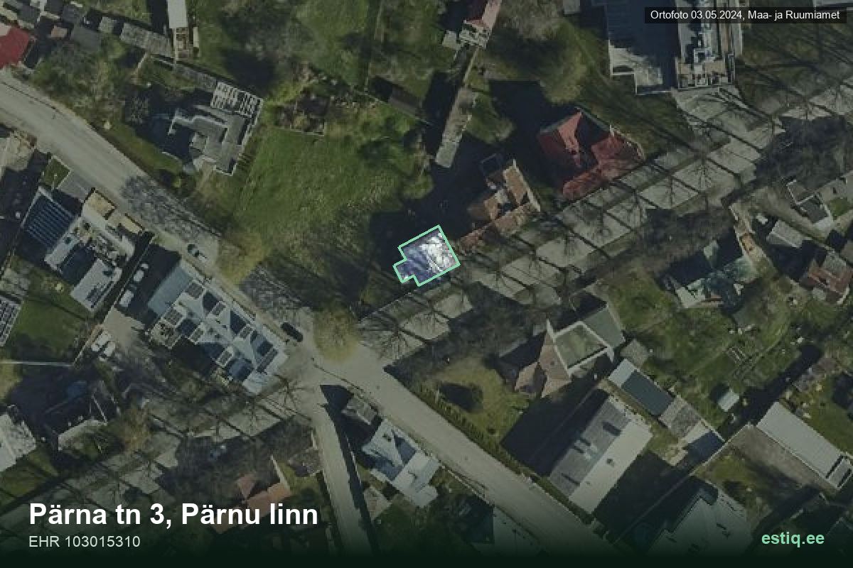 Pärna tänav 3, Pärnu – ilmakuva rakennuksesta, ääriviiva rakennusrekisteristä (EHR)
