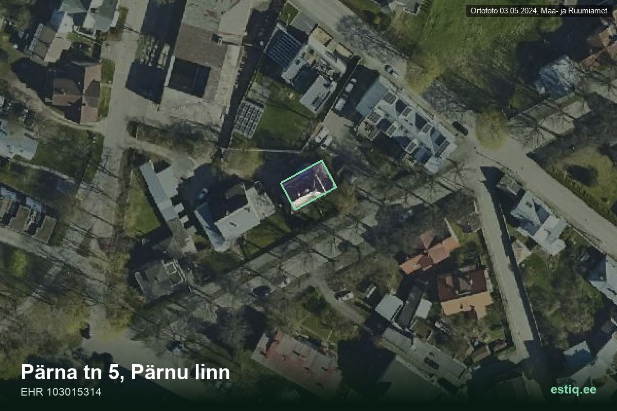 Pärna tänav 5, Pärnu – aerial photo of the building, outline from the Building Register (EHR)