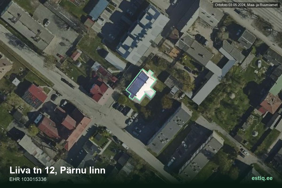 Liiva tänav 12, Pärnu – aerial photo of the building, outline from the Building Register (EHR)