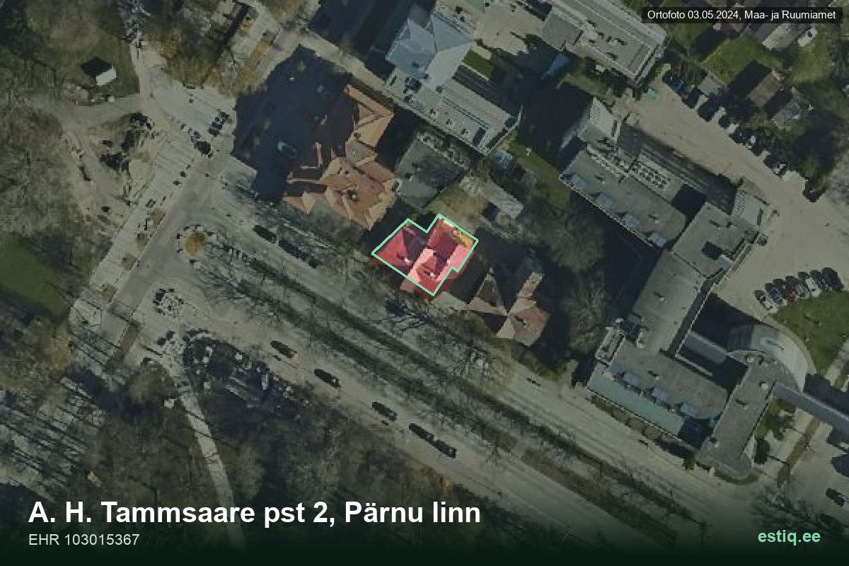 Tammsaare pst 2, Pärnu – hoone aerofoto, kontuur ehitisregistri (EHR) andmetest