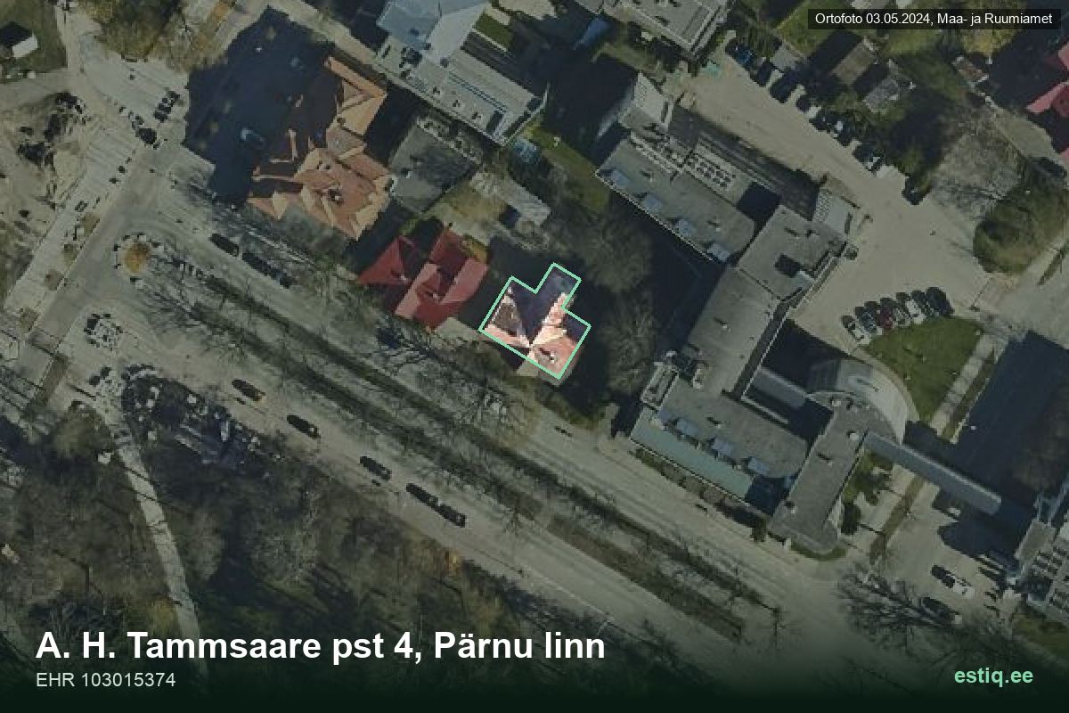 Tammsaare pst 4, Pärnu – hoone aerofoto, kontuur ehitisregistri (EHR) andmetest
