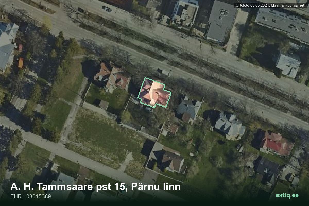 Tammsaare pst 15, Pärnu – hoone aerofoto, kontuur ehitisregistri (EHR) andmetest