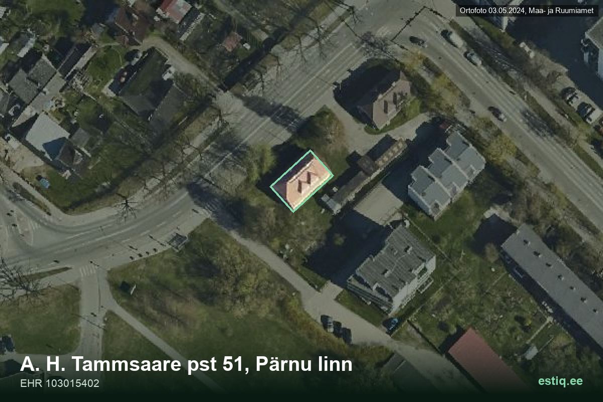 Tammsaare pst 51, Pärnu – hoone aerofoto, kontuur ehitisregistri (EHR) andmetest