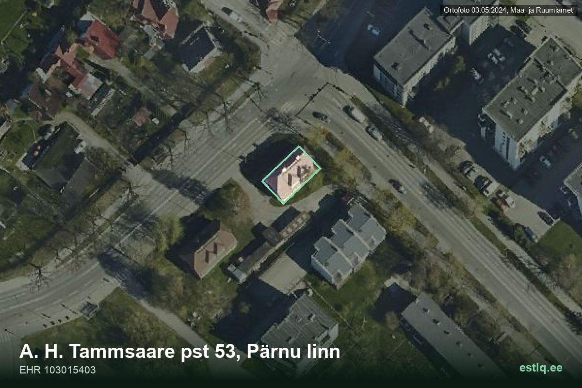 Tammsaare pst 53, Pärnu – hoone aerofoto, kontuur ehitisregistri (EHR) andmetest