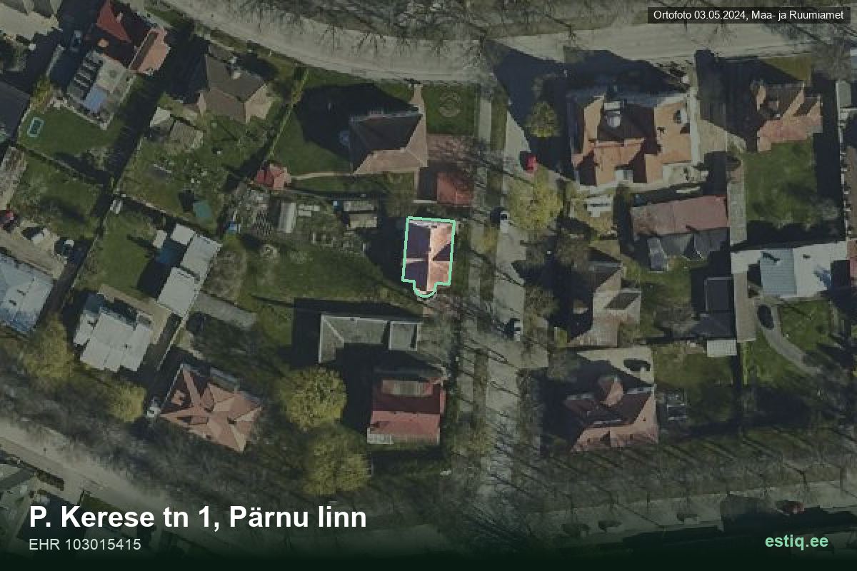 P. Kerese tänav 1, Pärnu – ilmakuva rakennuksesta, ääriviiva rakennusrekisteristä (EHR)
