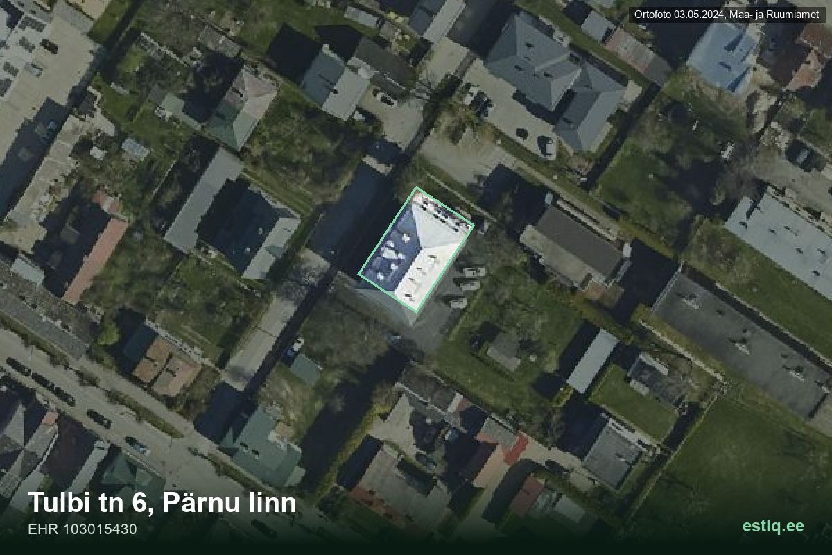 Tulbi tänav 6, Pärnu – ilmakuva rakennuksesta, ääriviiva rakennusrekisteristä (EHR)
