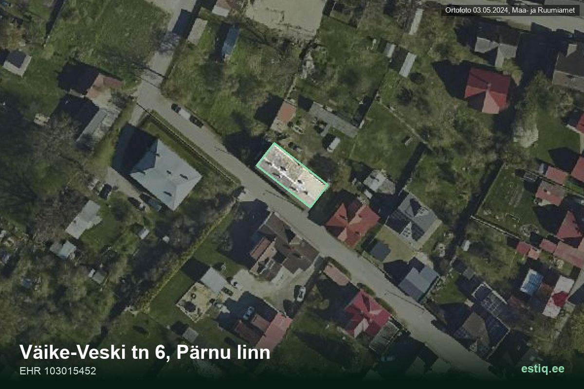 Väike-Veski tänav 6, Pärnu – hoone aerofoto, kontuur ehitisregistri (EHR) andmetest