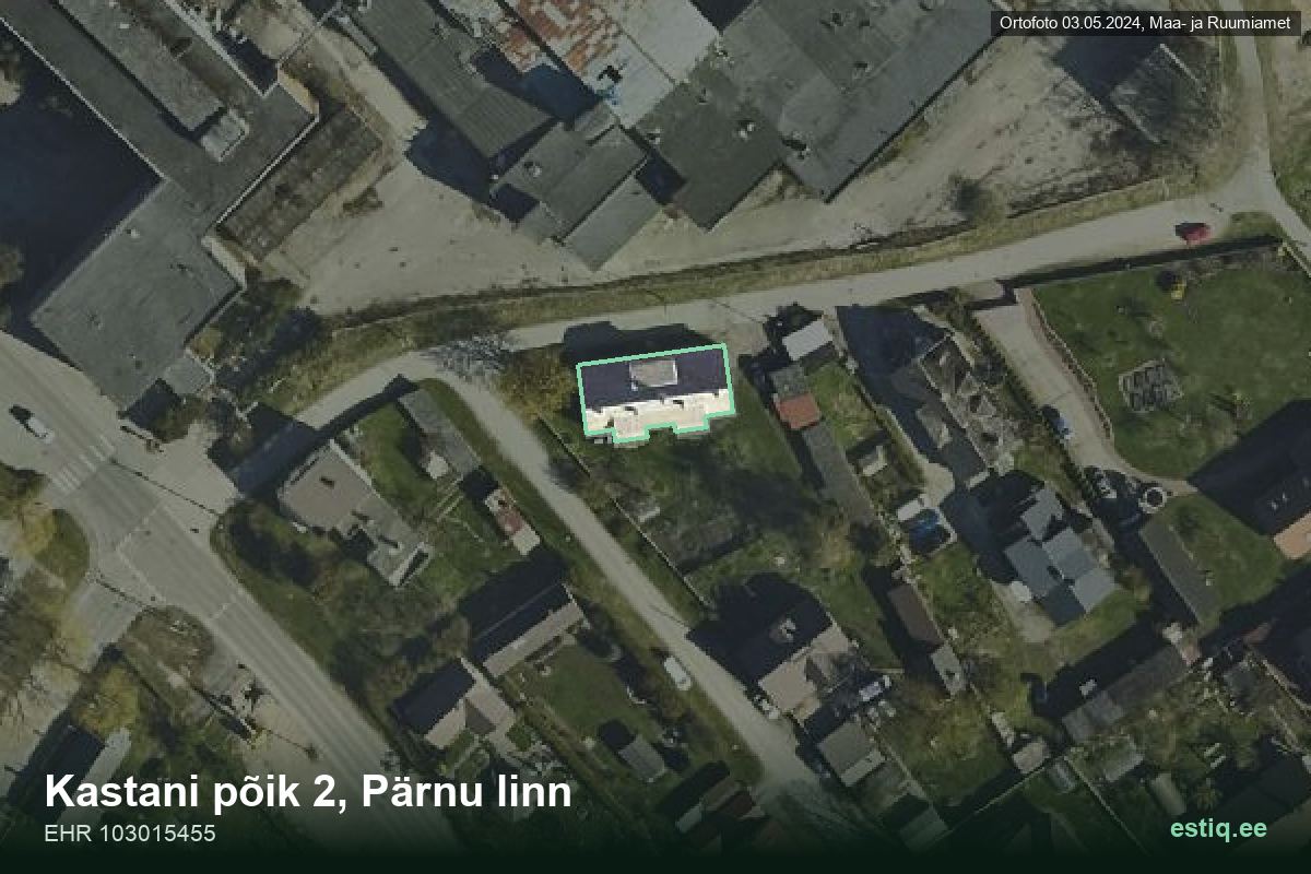 Kastani põik 2, Pärnu – ilmakuva rakennuksesta, ääriviiva rakennusrekisteristä (EHR)