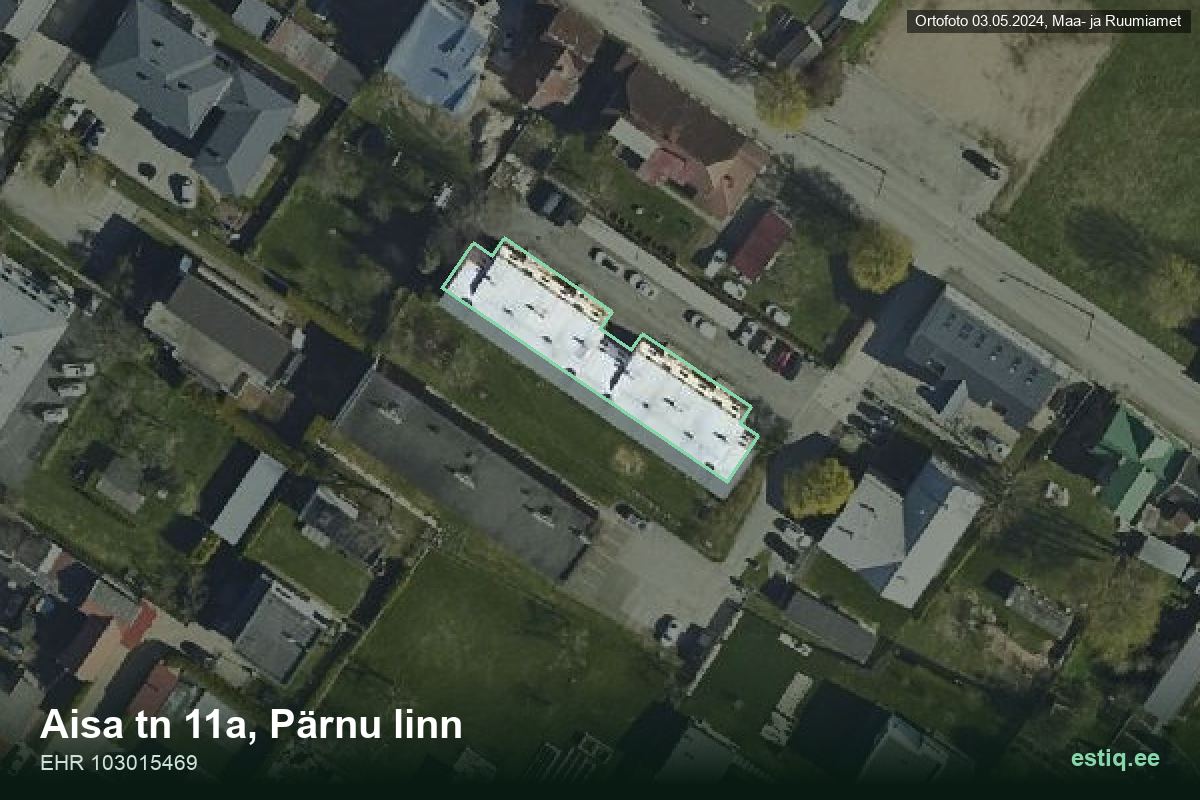 Aisa tänav 11a, Pärnu – ilmakuva rakennuksesta, ääriviiva rakennusrekisteristä (EHR)