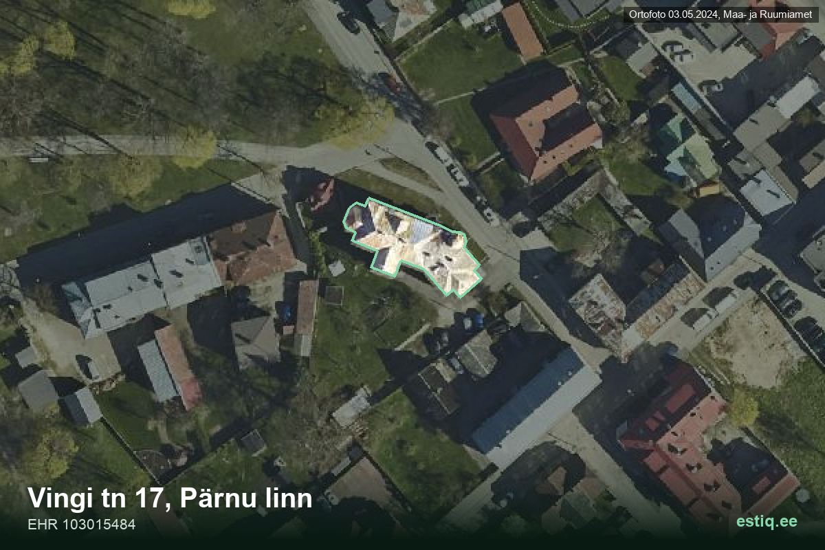 Vingi tänav 17, Pärnu – ilmakuva rakennuksesta, ääriviiva rakennusrekisteristä (EHR)