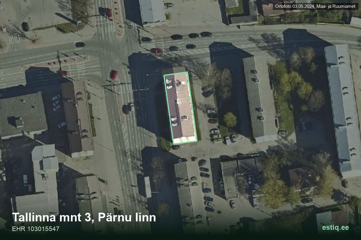 Tallinna mnt 3, Pärnu – ilmakuva rakennuksesta, ääriviiva rakennusrekisteristä (EHR)