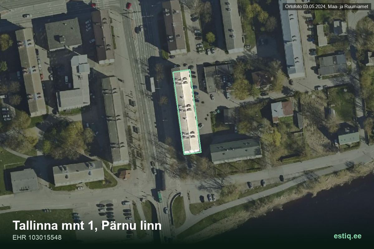 Tallinna mnt 1, Pärnu – ilmakuva rakennuksesta, ääriviiva rakennusrekisteristä (EHR)