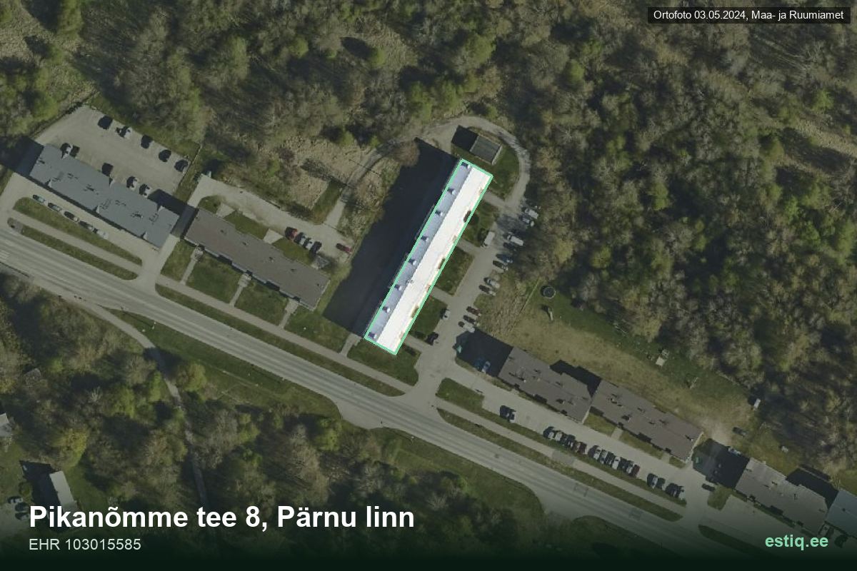 Pikanõmme tee 8, Pärnu – hoone aerofoto, kontuur ehitisregistri (EHR) andmetest