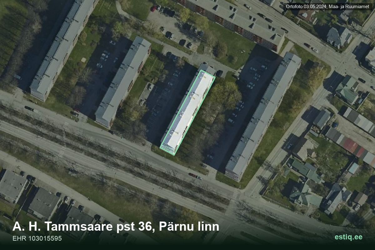 Tammsaare pst 36, Pärnu – hoone aerofoto, kontuur ehitisregistri (EHR) andmetest