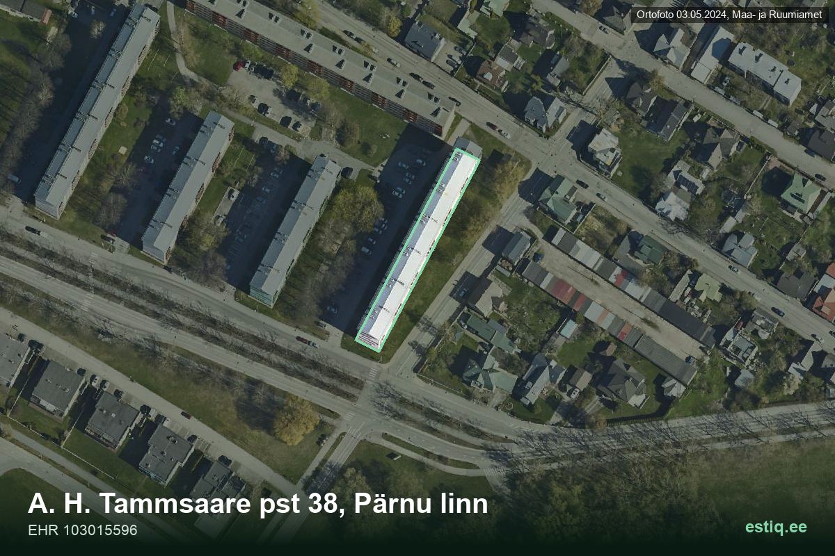Tammsaare pst 38, Pärnu – hoone aerofoto, kontuur ehitisregistri (EHR) andmetest