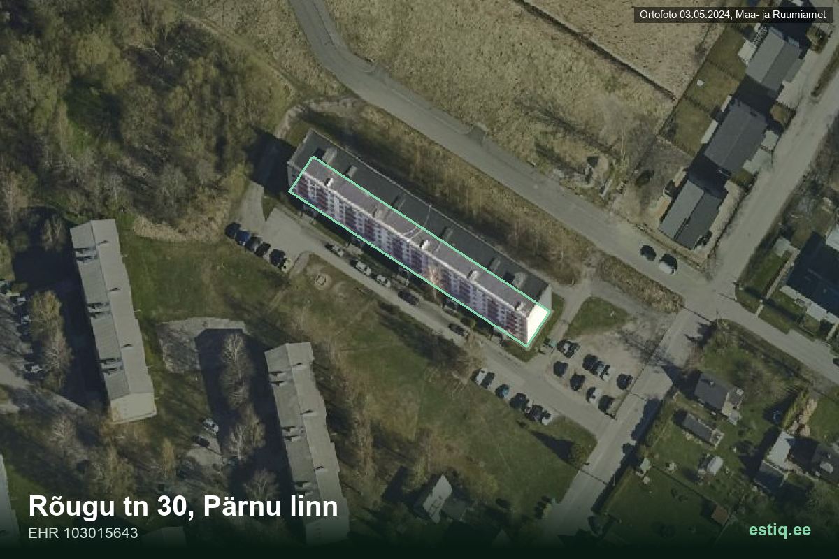Rõugu tänav 30, Pärnu – аэрофото дома, контур по данным регистра строений (EHR)